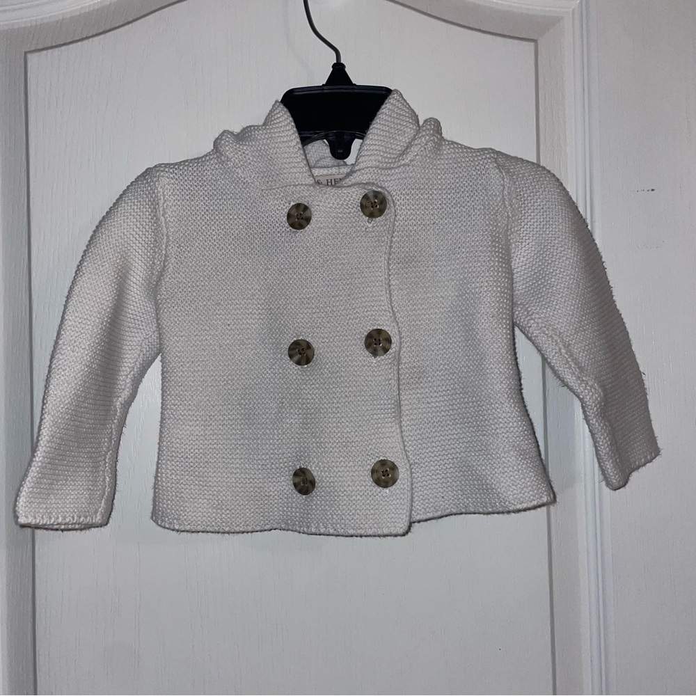 Hope & Henry Double Breasted Baby Unisex Hooded Cream Ivory Sweater 6-12 Months